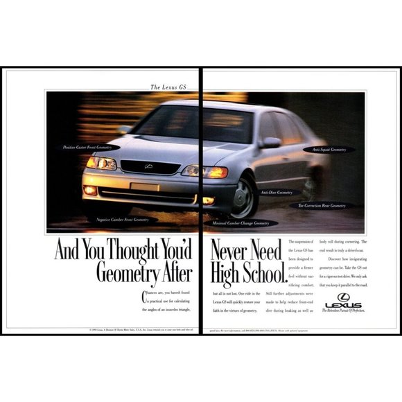 1994 Lexus GS Sports Sedan 2 Page Vintage Print Ad High School Geometry Wall Art - Picture 1 of 3